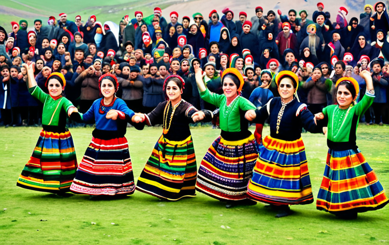 Kurdish Festive Dance**

"A group of Kurdish people in a circle, fully clothed in colorful traditional Kurdish attire, modest clothing, performing the 'Govend' dance at a Newroz celebration, appropriate attire, safe for work, perfect anatomy, natural proportions, vibrant colors, folk dance, traditional music instruments in background, daytime, family-friendly, professional photography, high quality."

**