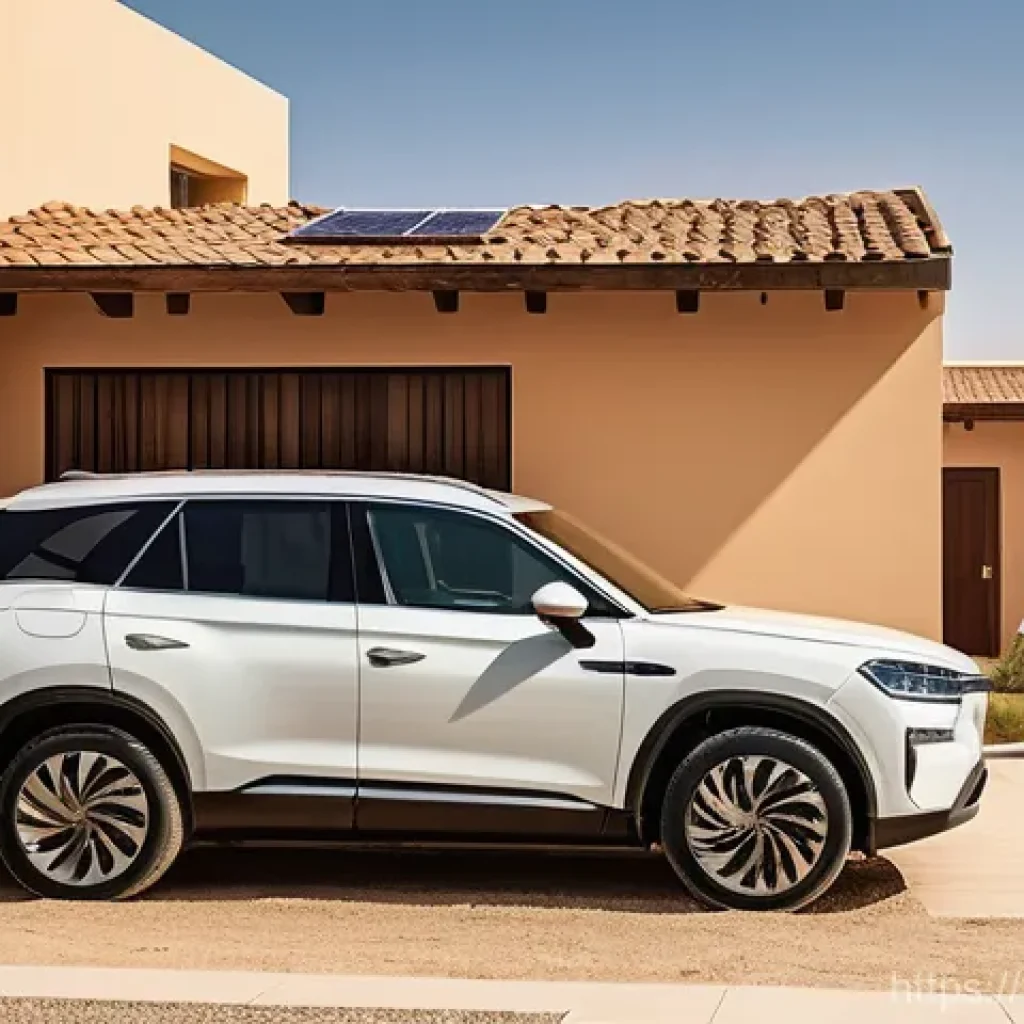 이라크의 전기 자동차 시장 - **Sustainable Living in a Hot Climate:**
    "A photorealistic image of a modern electric SUV, sleek...