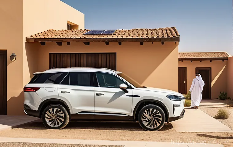 이라크의 전기 자동차 시장 - **Sustainable Living in a Hot Climate:**
    "A photorealistic image of a modern electric SUV, sleek...