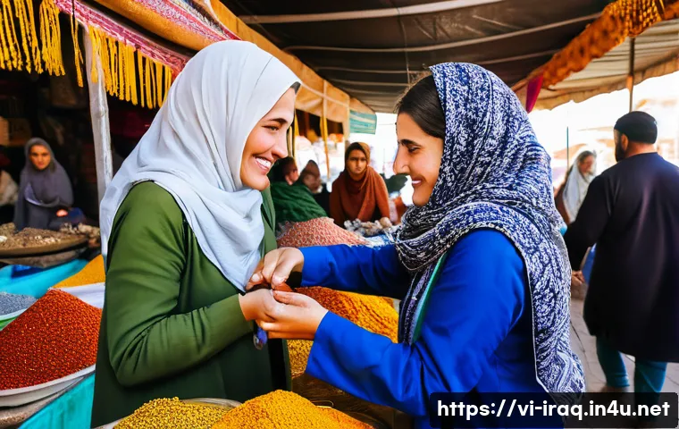 이라크 여행 시 주의할 점 - A female traveler, respectfully dressed in loose-fitting clothing covering her shoulders and knees, ...