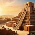 Home 19 이라크 유적지 바벨탑 - A detailed digital reconstruction of the ancient Tower of Babel as a massive multi-tiered ziggurat, ...